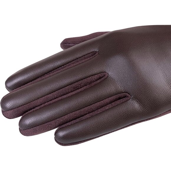 Women's Brown Winter Leather Touch Screen Wool Lined Windproof Warm Dress Gloves - Picture 3 of 9